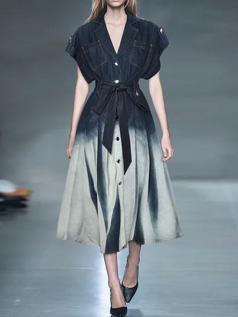 Brianna  Spliced Gradient High Waist Denim Dress