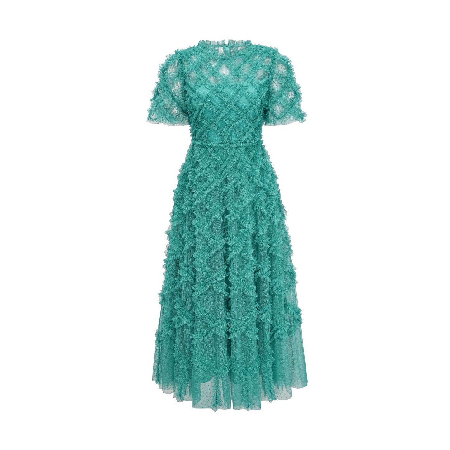 Clarissa Fresh Sweet Round Neck Polka Dot Short Sleeve Long Dress