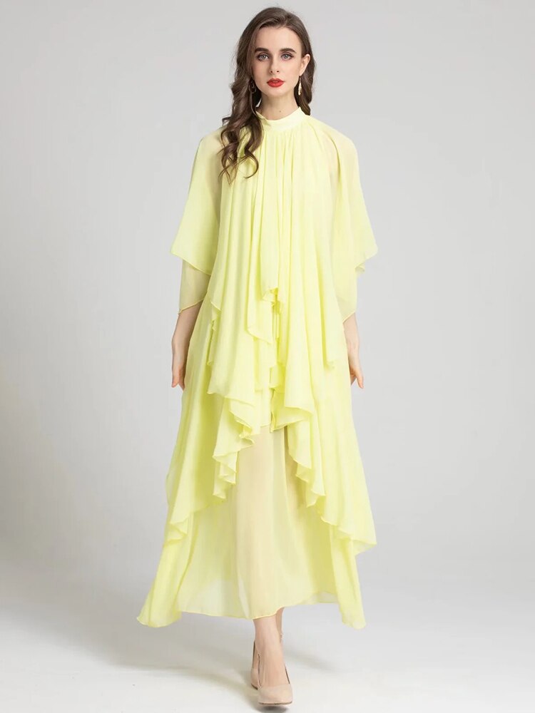 Richlie Summer Bohemian Dress Women's Stand collar Butterfly Sleeve Draped Maxi Dress