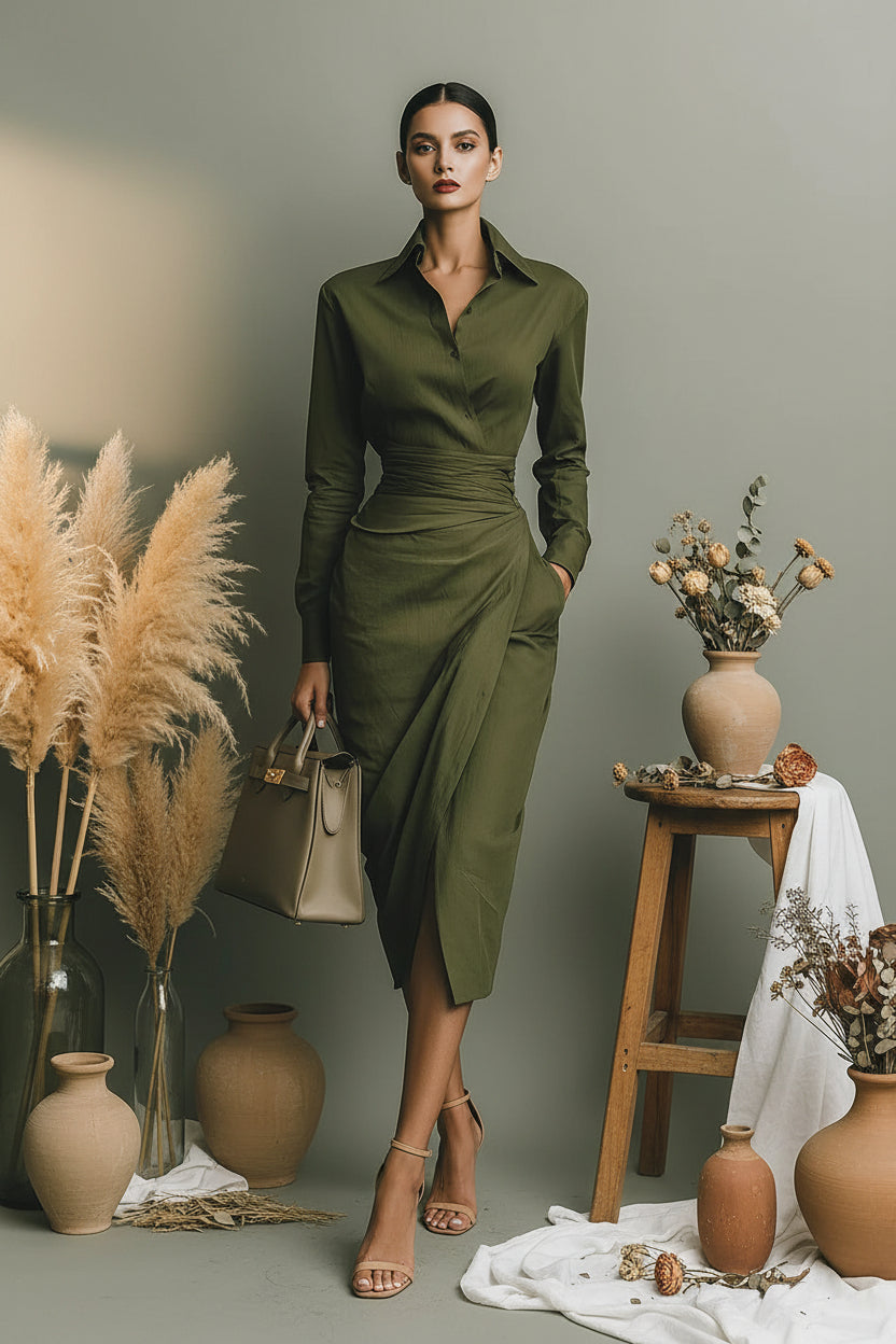 Czarina Chic Office-Friendly Fitted Asymmetric Long Sleeve Shirt Dress