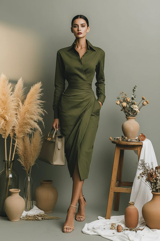 Czarina Chic Office-Friendly Fitted Asymmetric Long Sleeve Shirt Dress