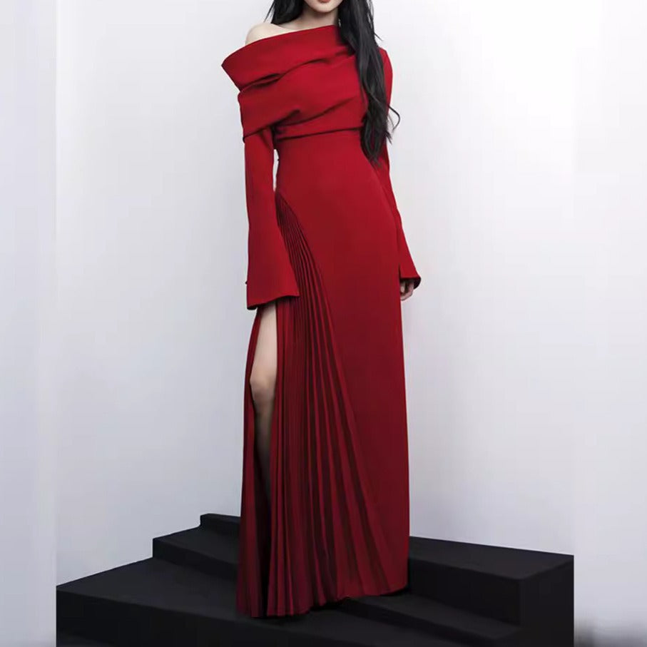 Vienna Slimming Flared Sleeves Pleated Long Skirt Dress