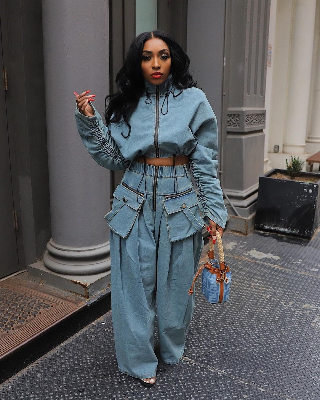 Adele Loose Casual Denim Two Piece Set