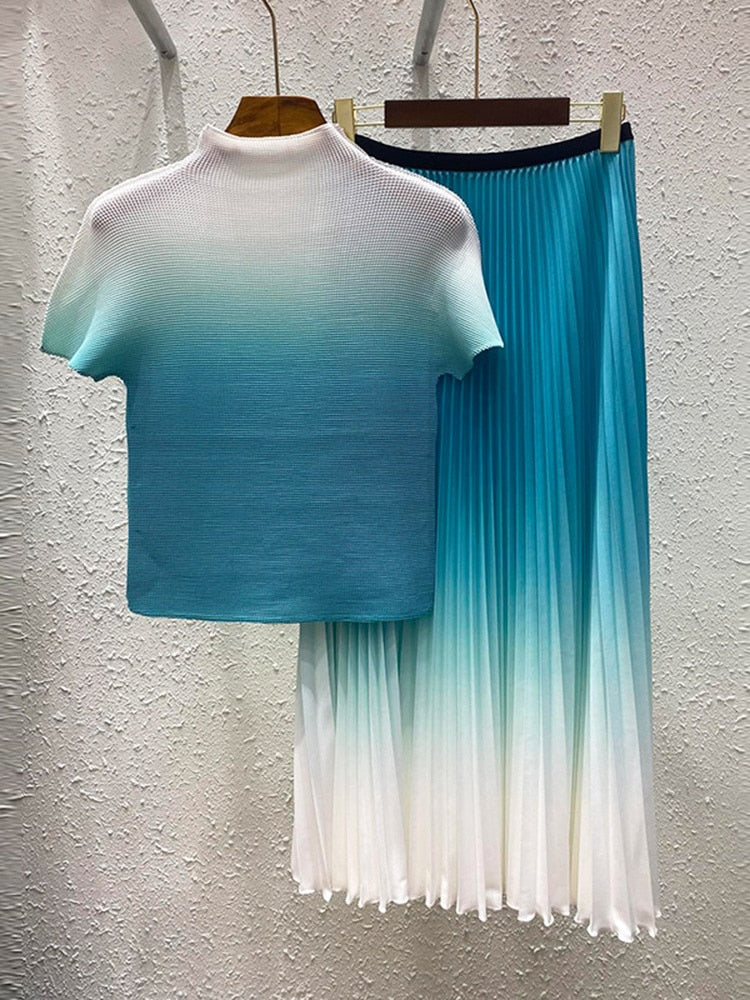 Amanda Pleated Temperament One Size Gradient All-Match Top Skirt