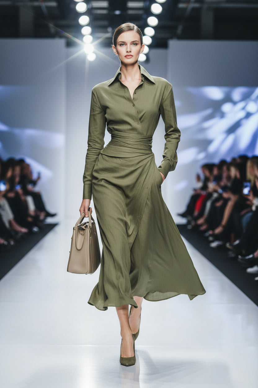 Czarina Chic Office-Friendly Fitted Asymmetric Long Sleeve Shirt Dress
