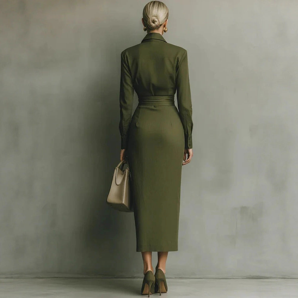 Czarina Chic Office-Friendly Fitted Asymmetric Long Sleeve Shirt Dress