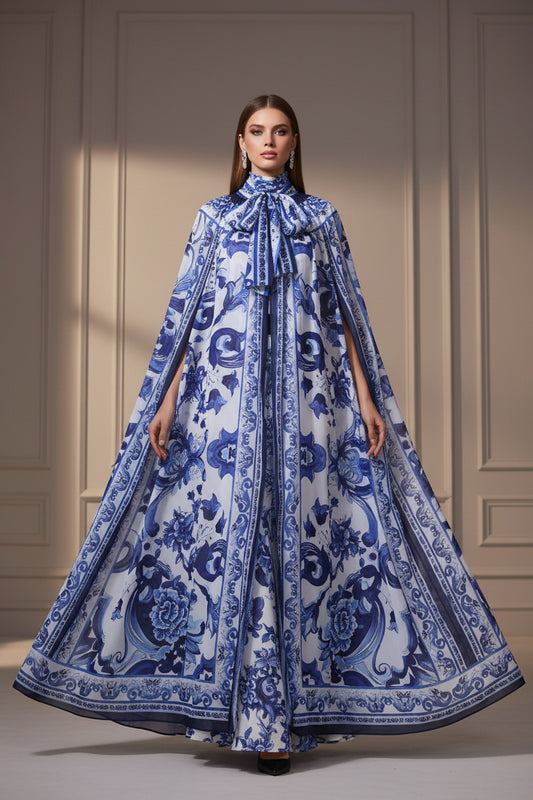 Lei Gas Field Cloak Vest Yoga Three-Piece Blue And White Women's Suit