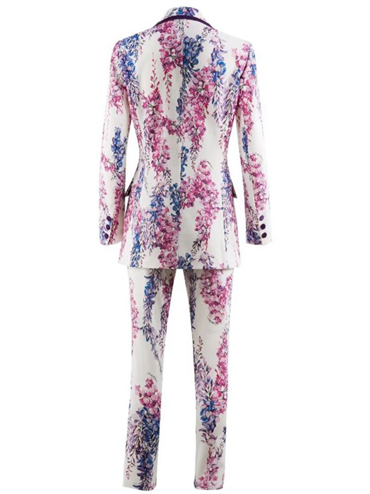 Archieala Designer Runway Suit Set Women's Double Breasted Printed Blazer Pants Suit