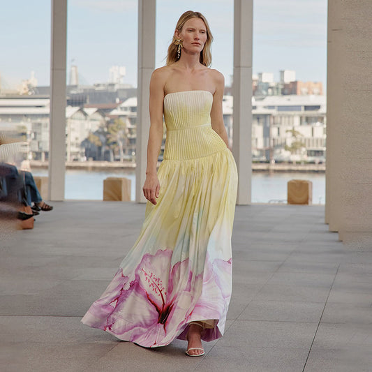 Amelia  Trendy Sexy Strapless Dress Fashion Floral Print Dress