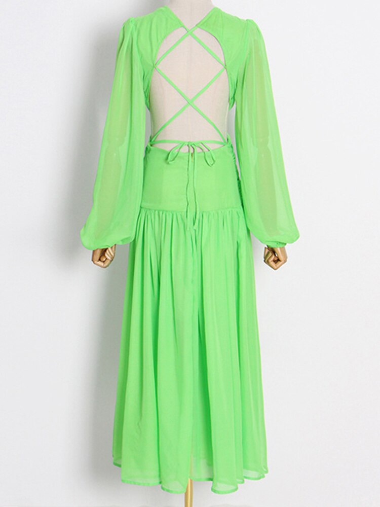 Angel Green Fresh Holiday Style Long Dress