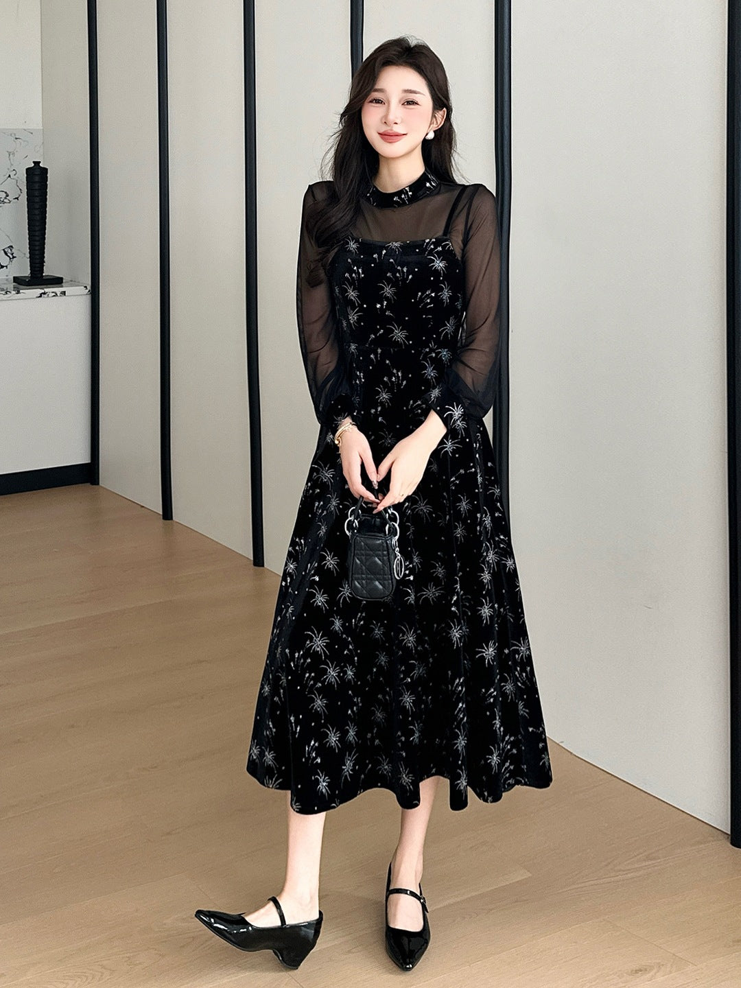 Vanessa Glamour Velvet Mesh Two-Piece Set