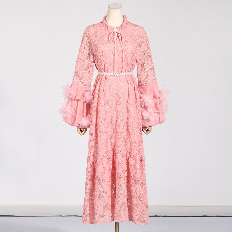 Jasmine Mesh Waist Length Embroidered Solid Color Dress