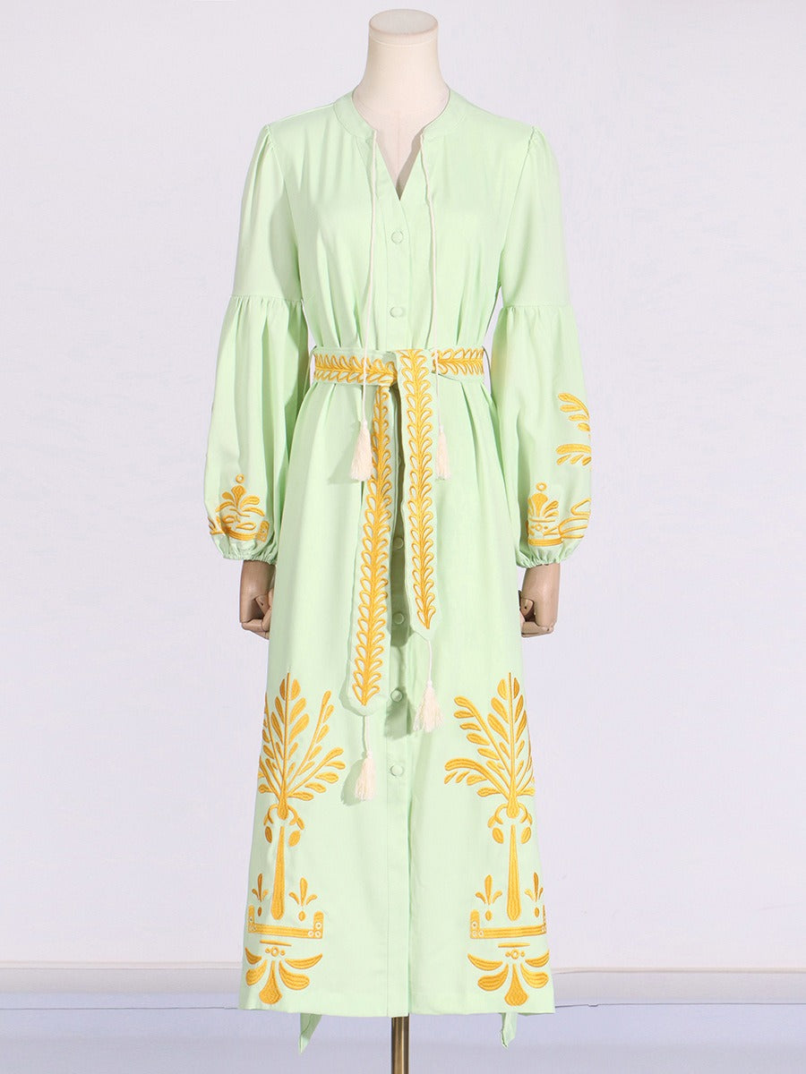 Eva Lantern Sleeve Long Print Dress