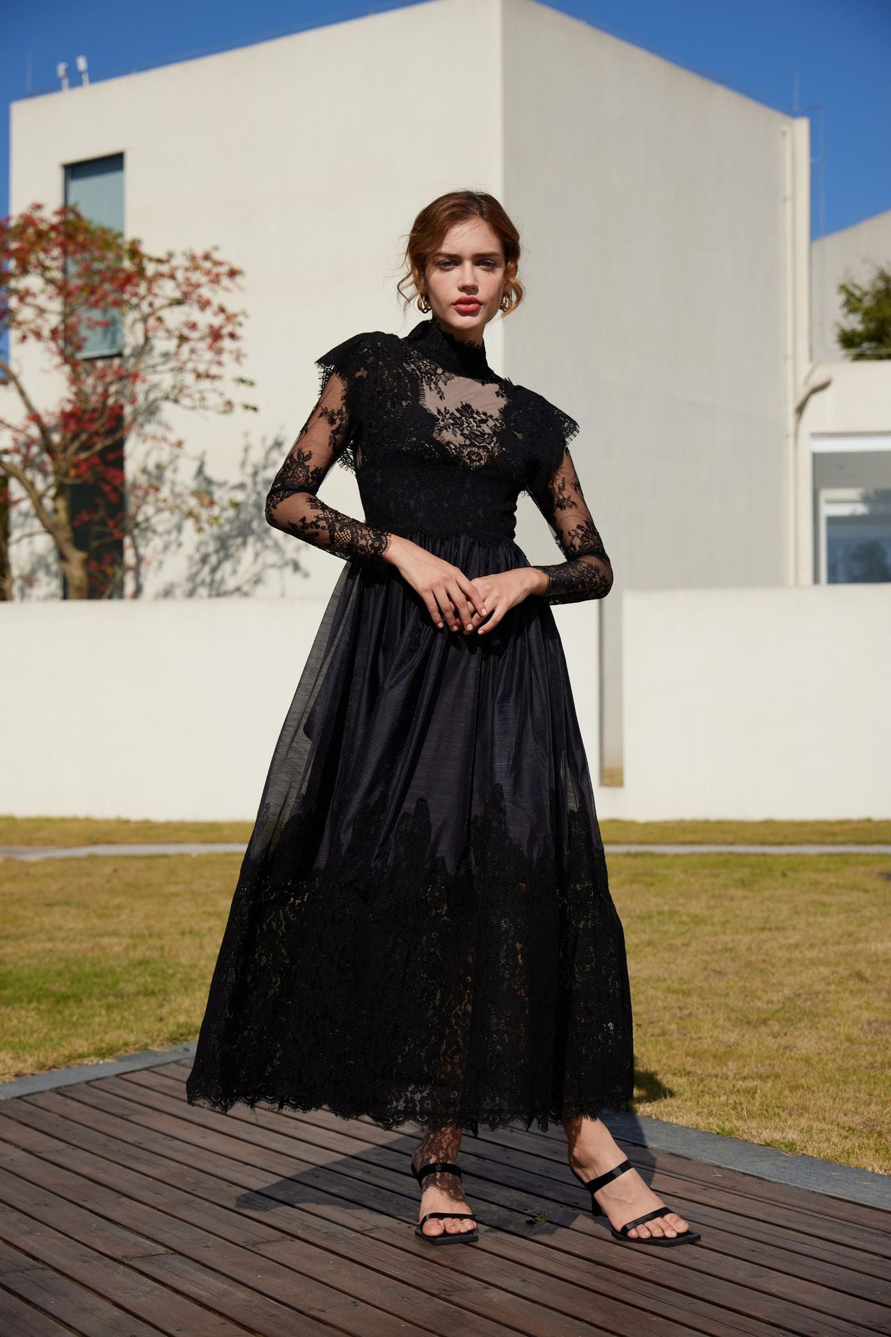 Black Lace Spliced Dress