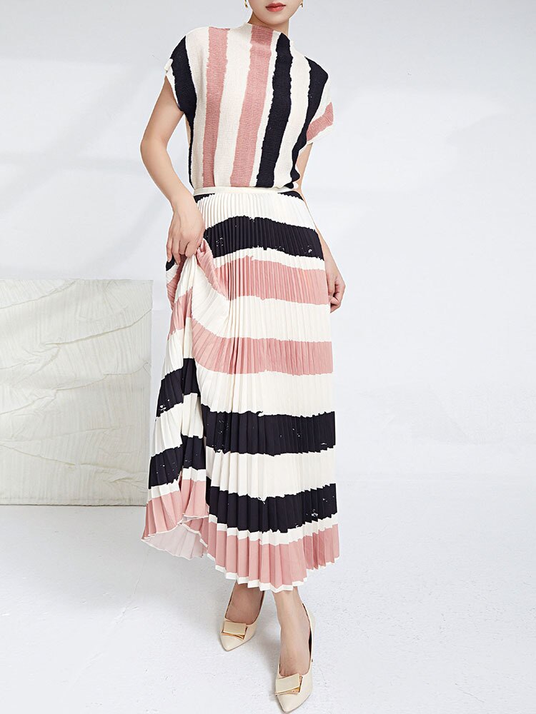 Carmella Printed Striped Pleated 2 Pieces Set