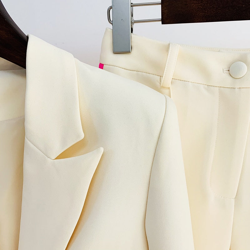 Nicolai Designer Runway Suit Set Women's Single Button Color Block Blazer Flare Pants Suit