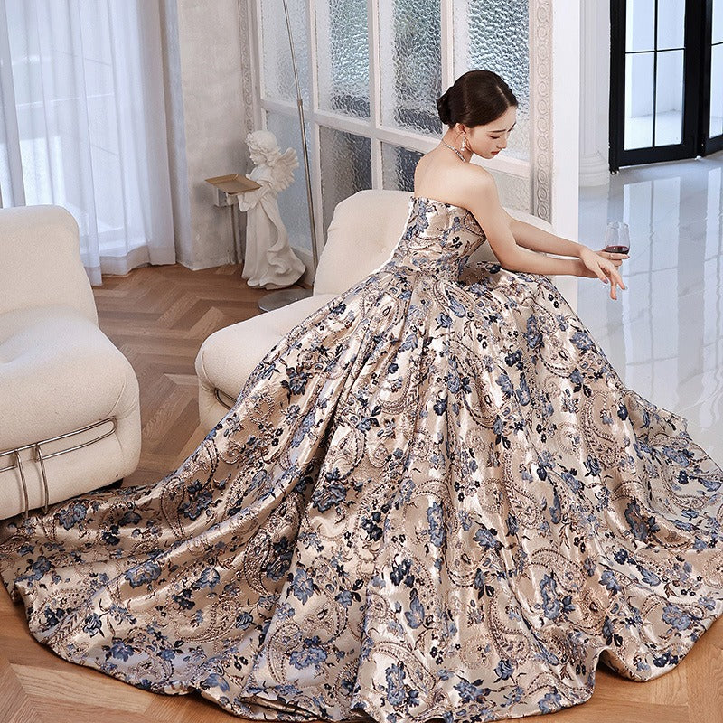 Diana Jacquard Printed Satin With Train Princess Ball Gown