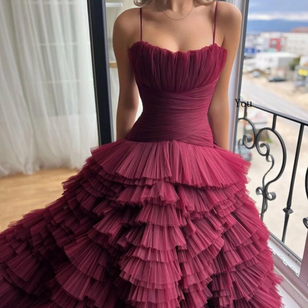 Vanilla Vogue Burgundy Tulle Evening Dress