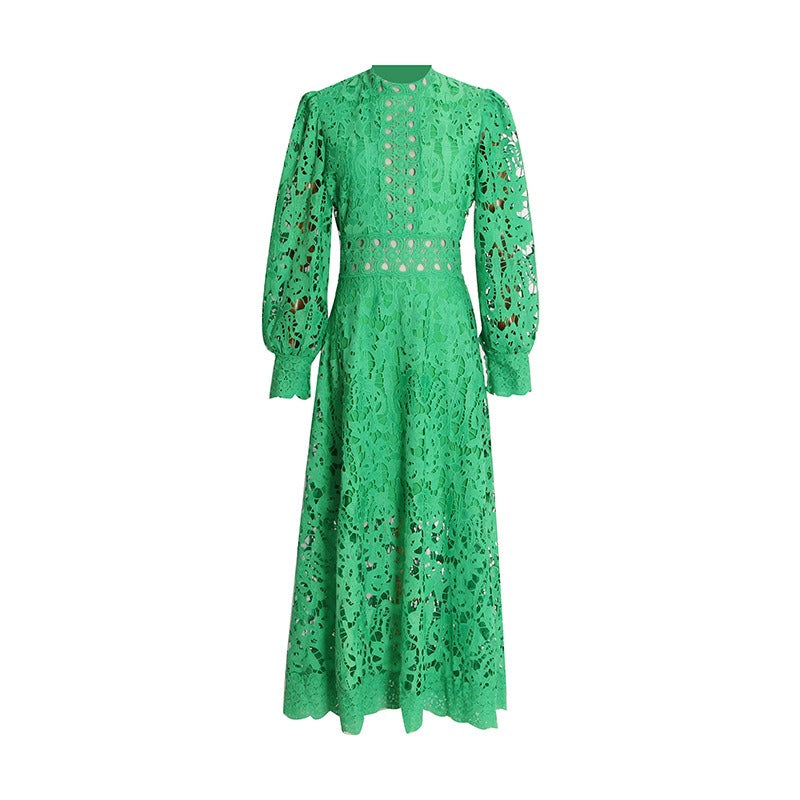 Freya French retro style embroidery large swing skirt bubble sleeve dress