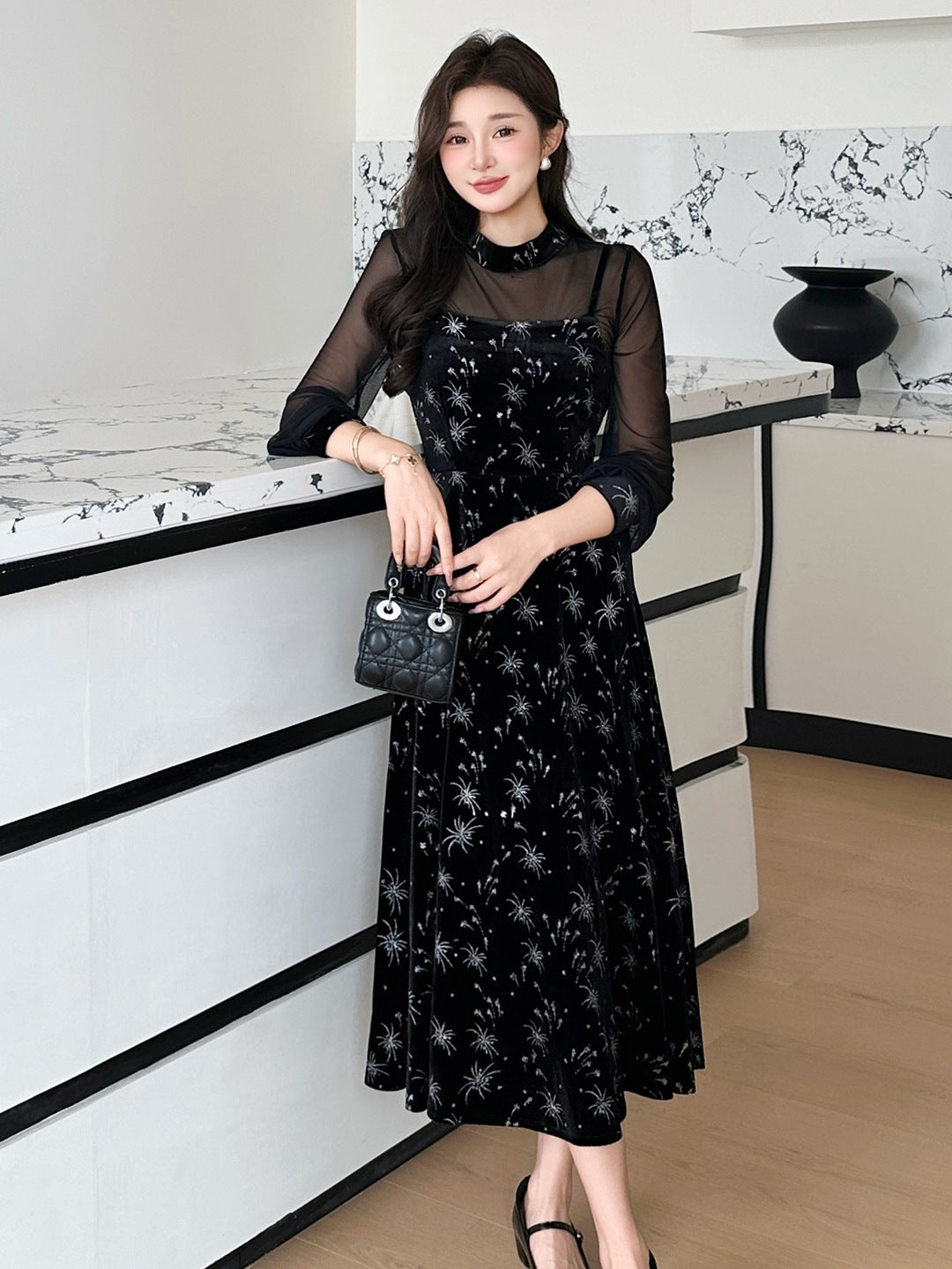Vanessa Glamour Velvet Mesh Two-Piece Set