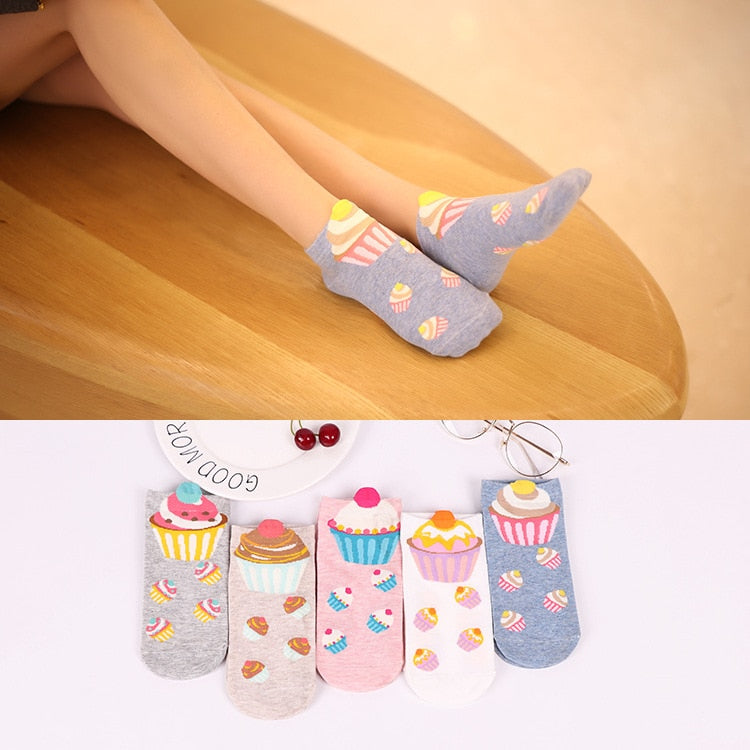 5 pairs Cotton  Cupcake Short Ankle Socks