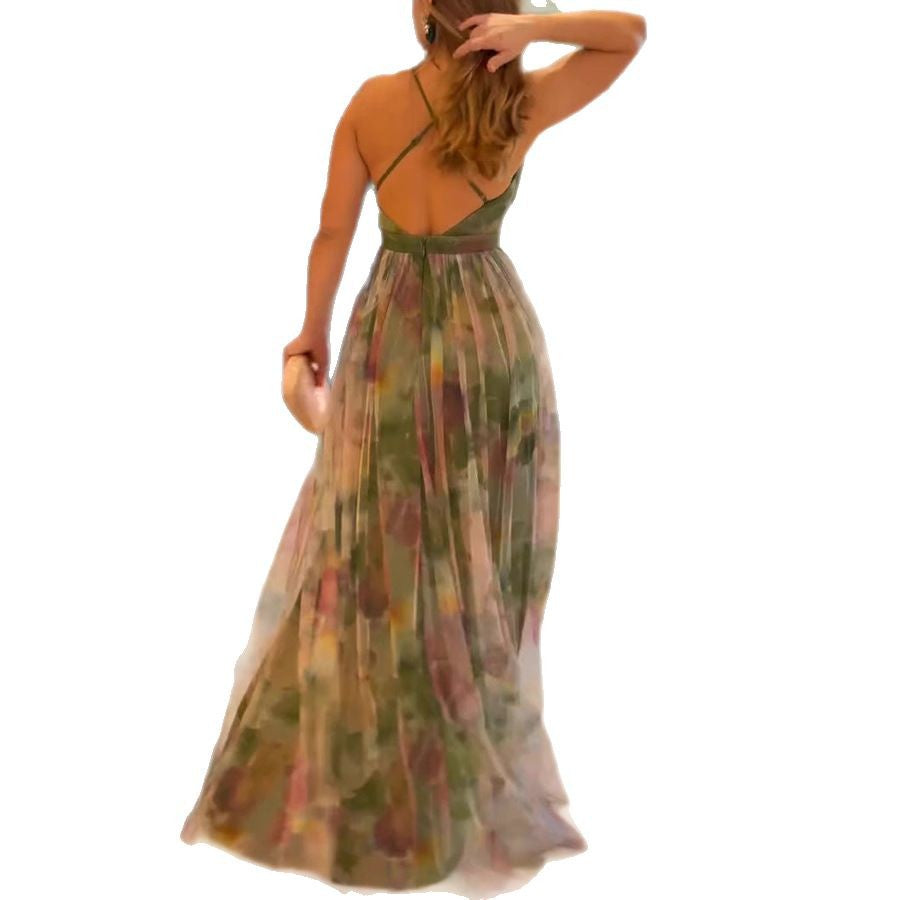 Cheezue Printed camisole dress big swing dress for women