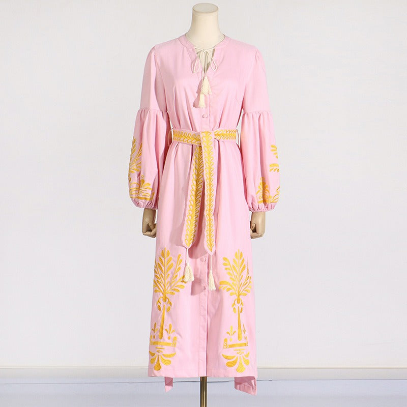 Eva Lantern Sleeve Long Print Dress