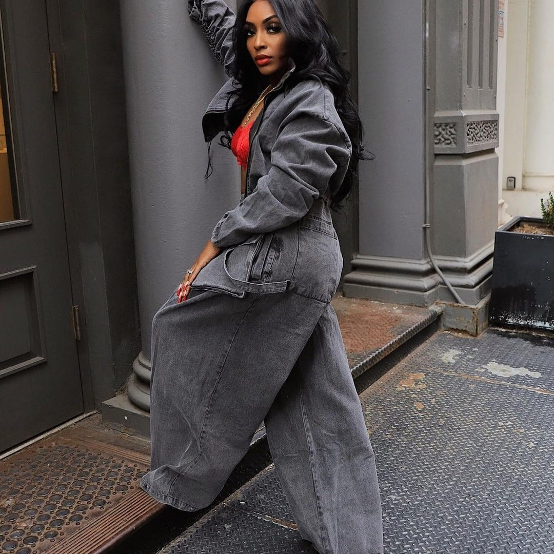 Adele Loose Casual Denim Two Piece Set