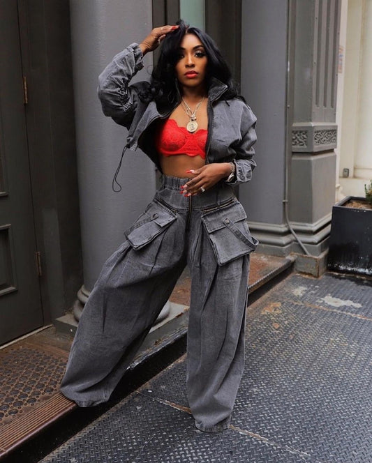 Adele Loose Casual Denim Two Piece Set