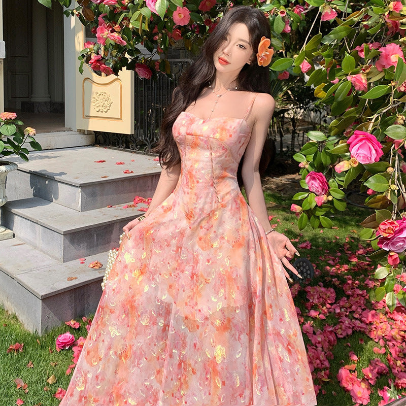 Jenny Jacquard Chiffon Strapless Maxi Dress Beach Vacation Atmosphere Dress