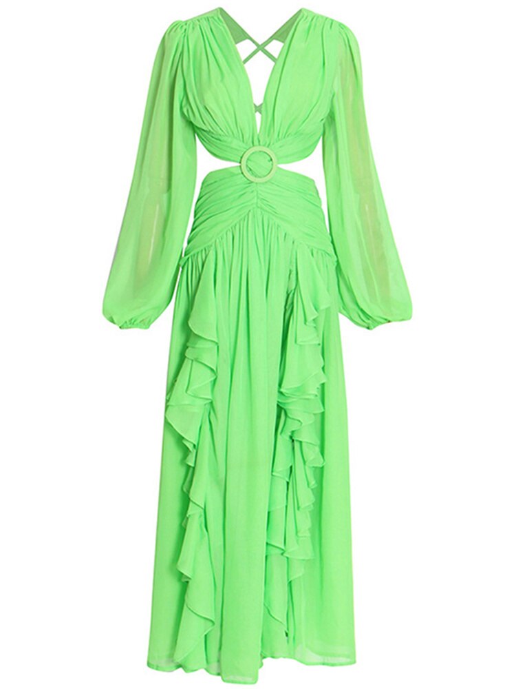 Angel Green Fresh Holiday Style Long Dress