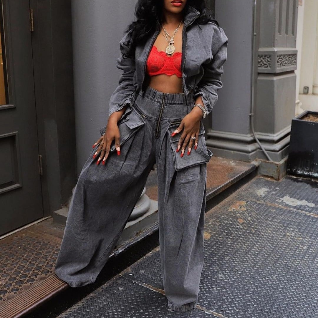 Adele Loose Casual Denim Two Piece Set