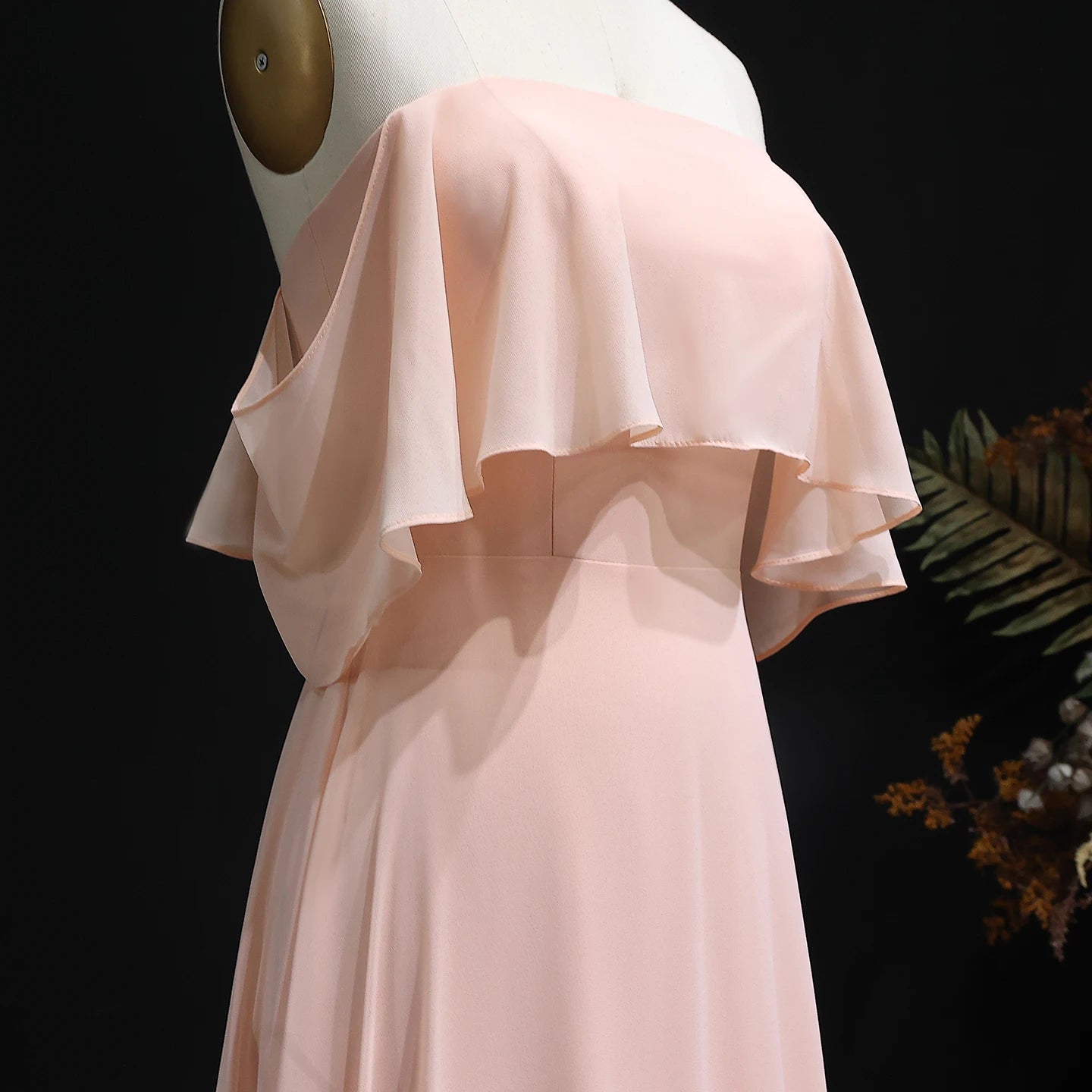 Perrie Pink Strapless Chiffon Ruffles Bridesmaid Dress