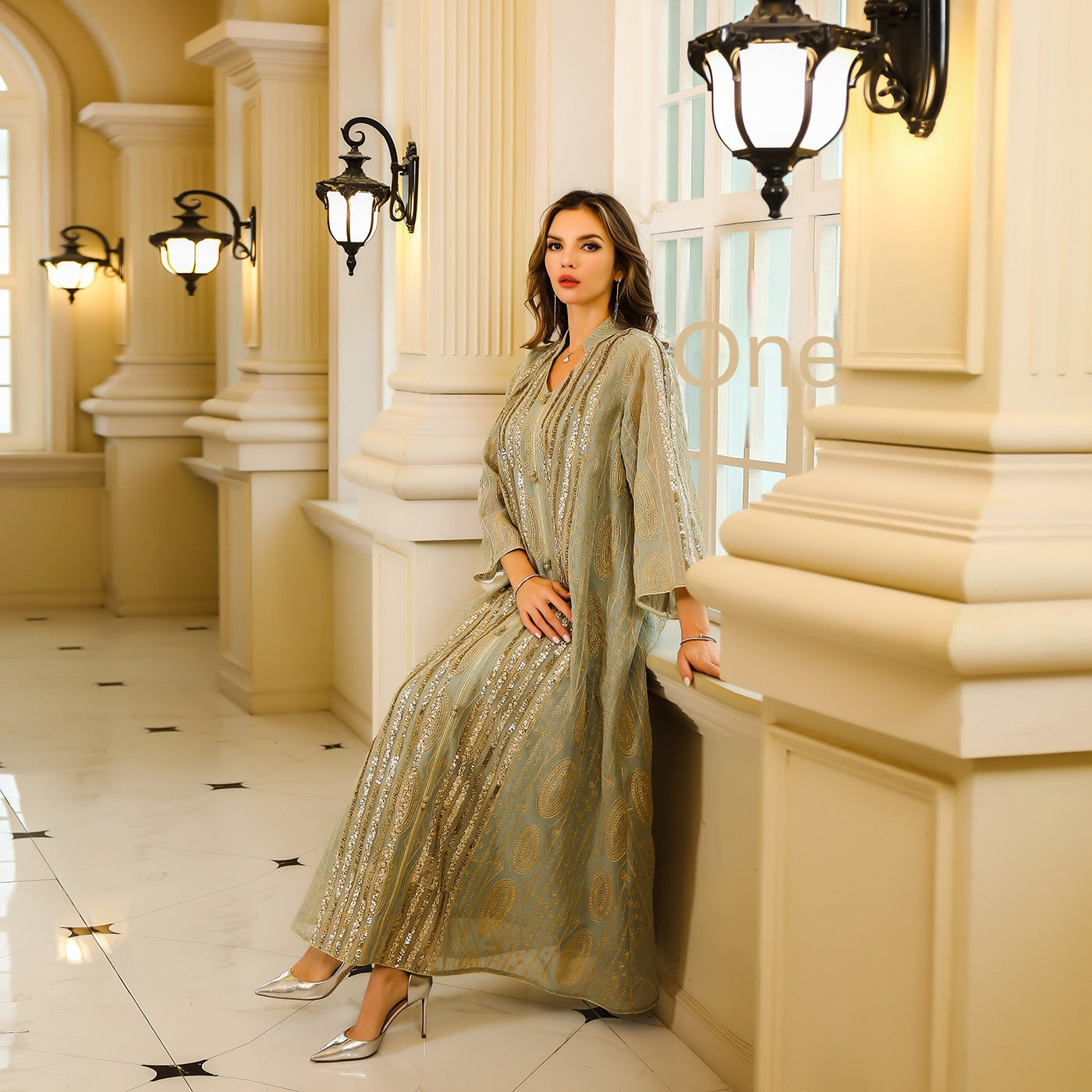 Merlinda Long Robe Women's  Sequined Maxi Dress