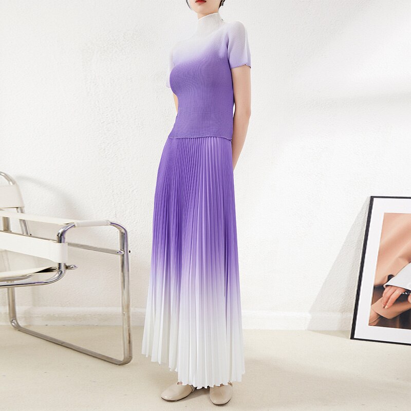 Amanda Pleated Temperament One Size Gradient All-Match Top Skirt