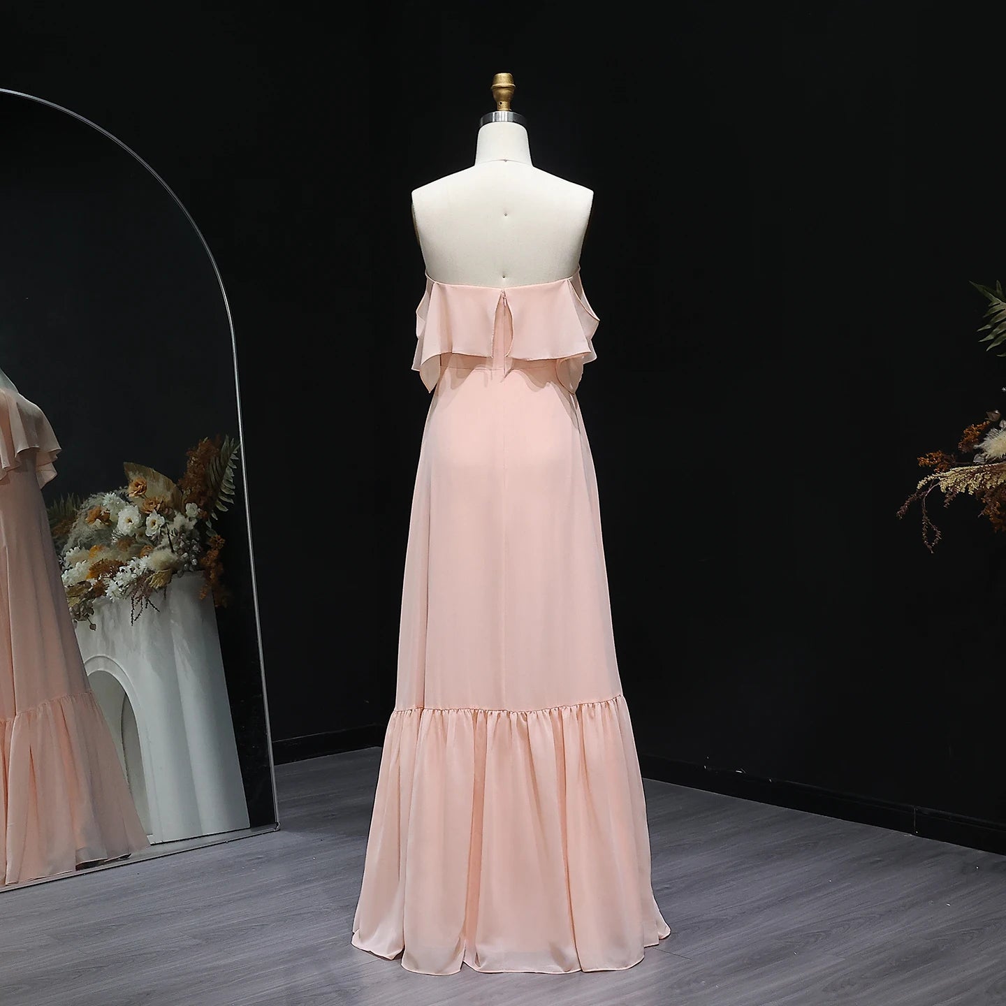 Perrie Pink Strapless Chiffon Ruffles Bridesmaid Dress