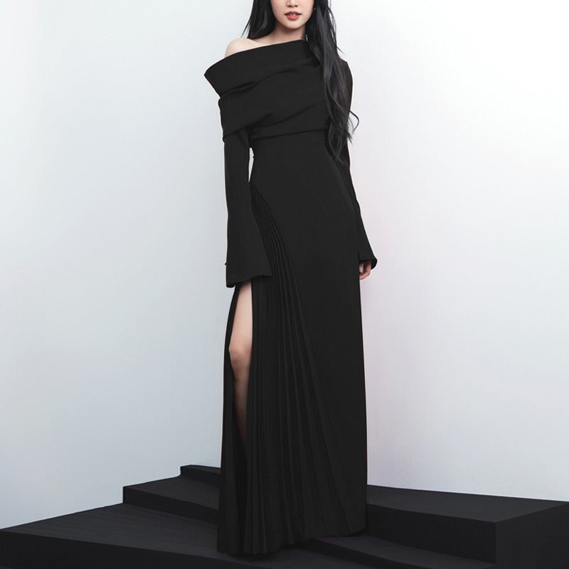 Vienna Slimming Flared Sleeves Pleated Long Skirt Dress