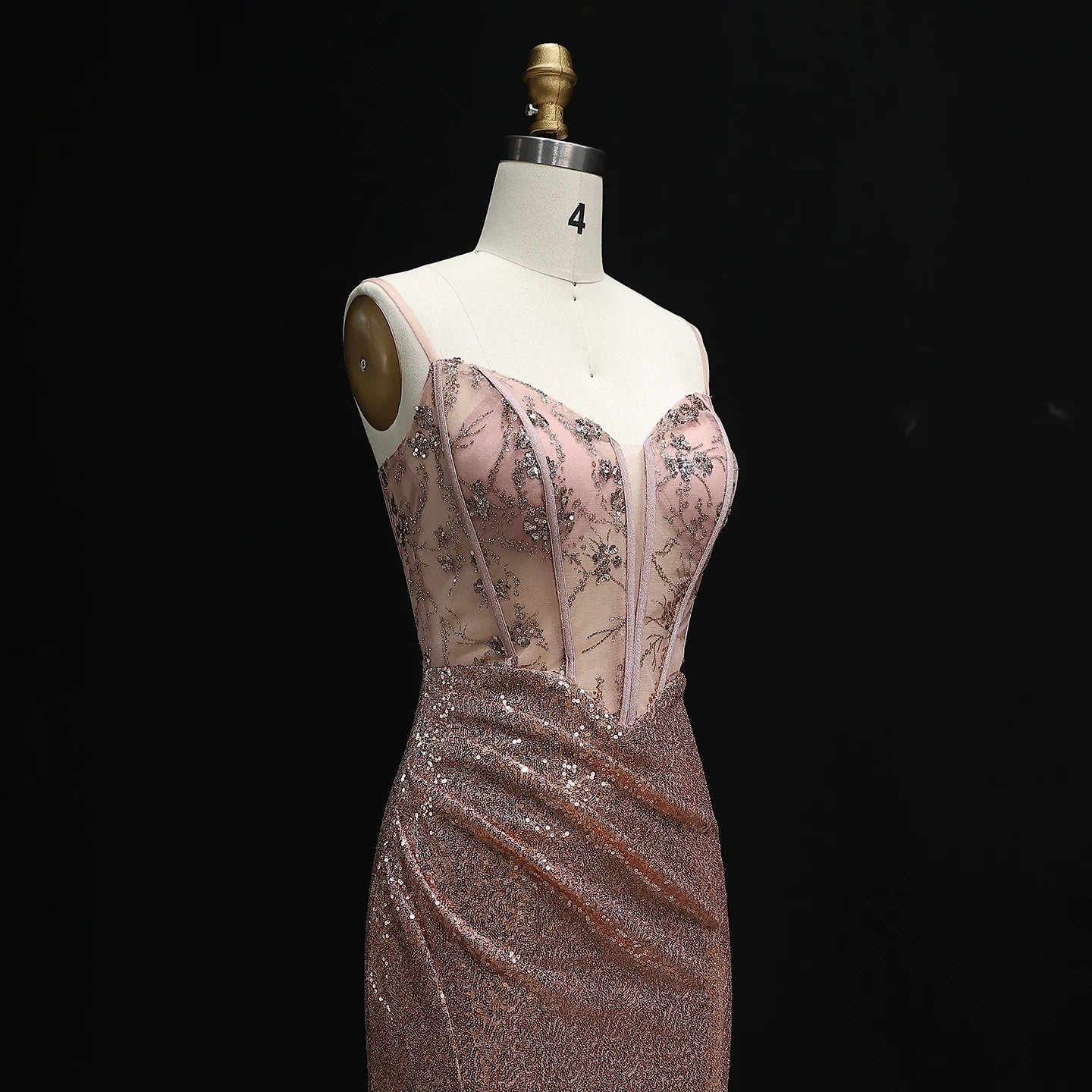 Athena Sequined Corset Sheer Prom Dress with Slit