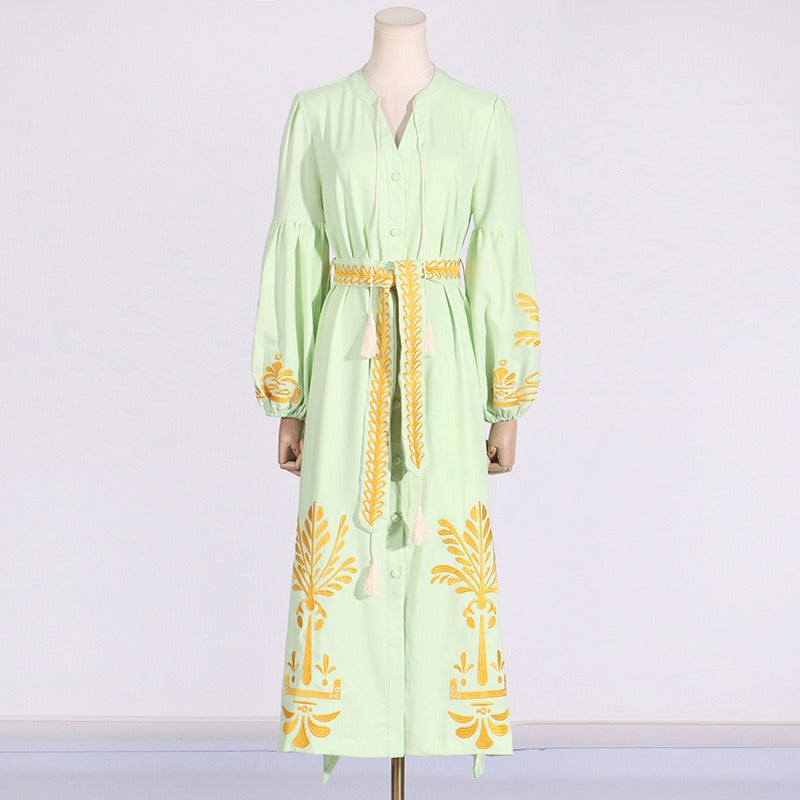 Eva Lantern Sleeve Long Print Dress