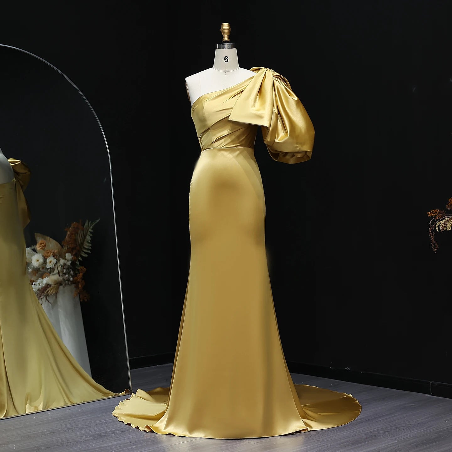 Georgina Bow Gold Mermaid Evening Dress