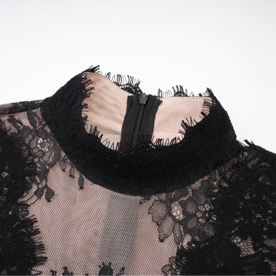 Black Lace Spliced Dress