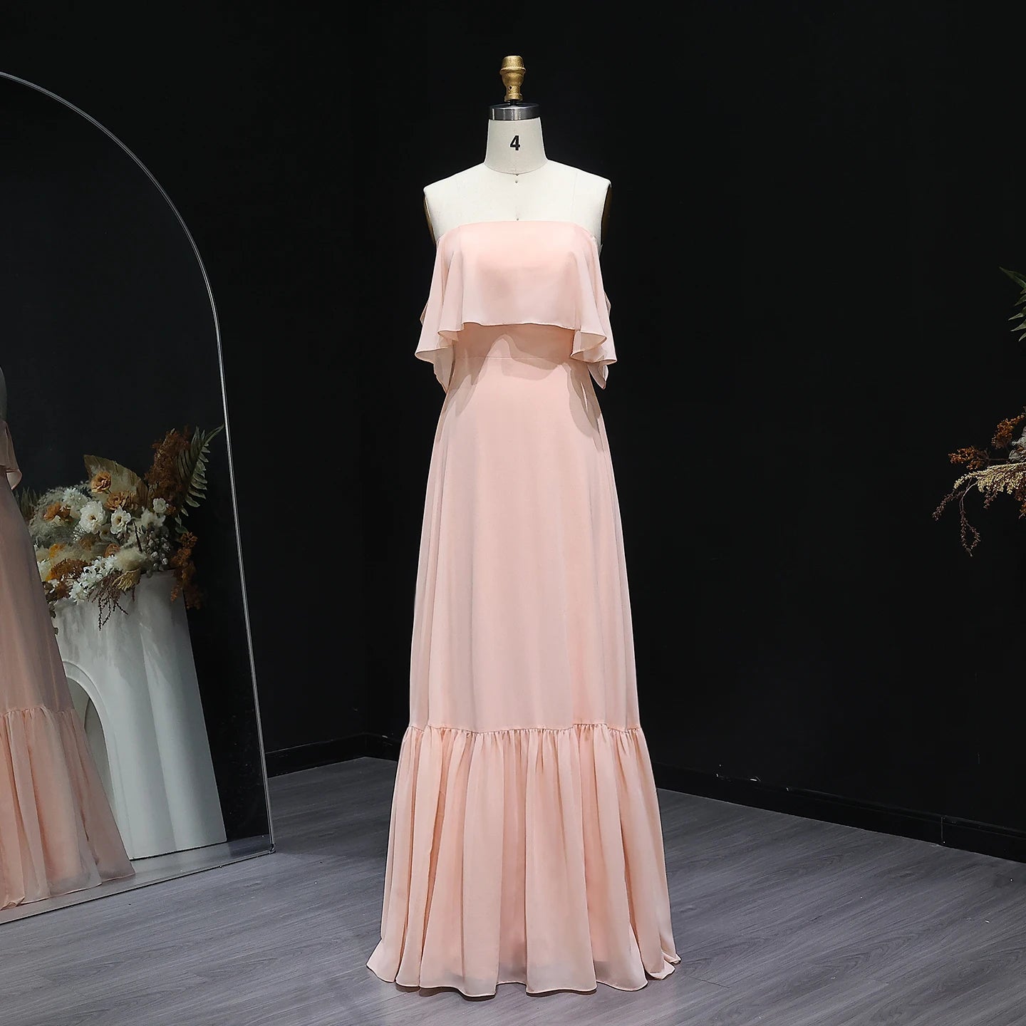 Perrie Pink Strapless Chiffon Ruffles Bridesmaid Dress