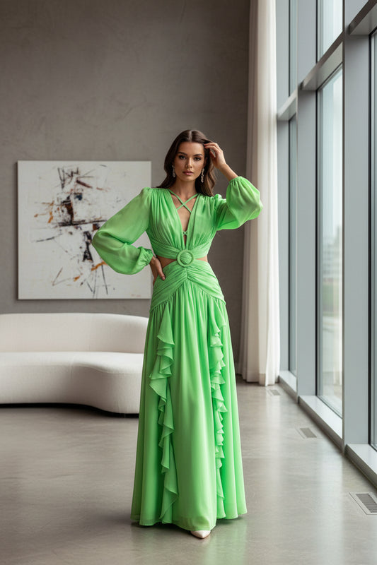 Angel Green Fresh Holiday Style Long Dress