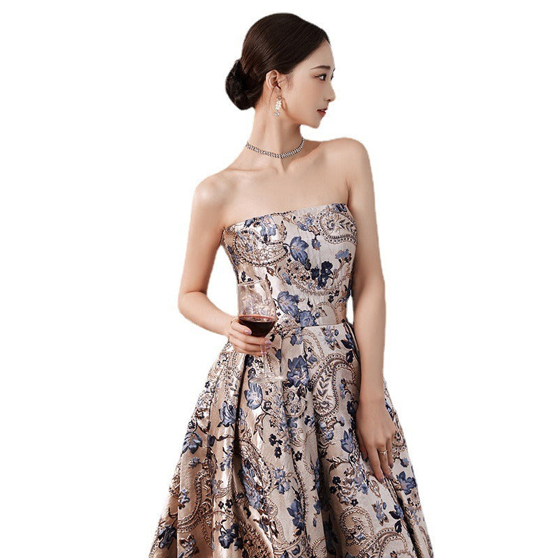 Diana Jacquard Printed Satin With Train Princess Ball Gown