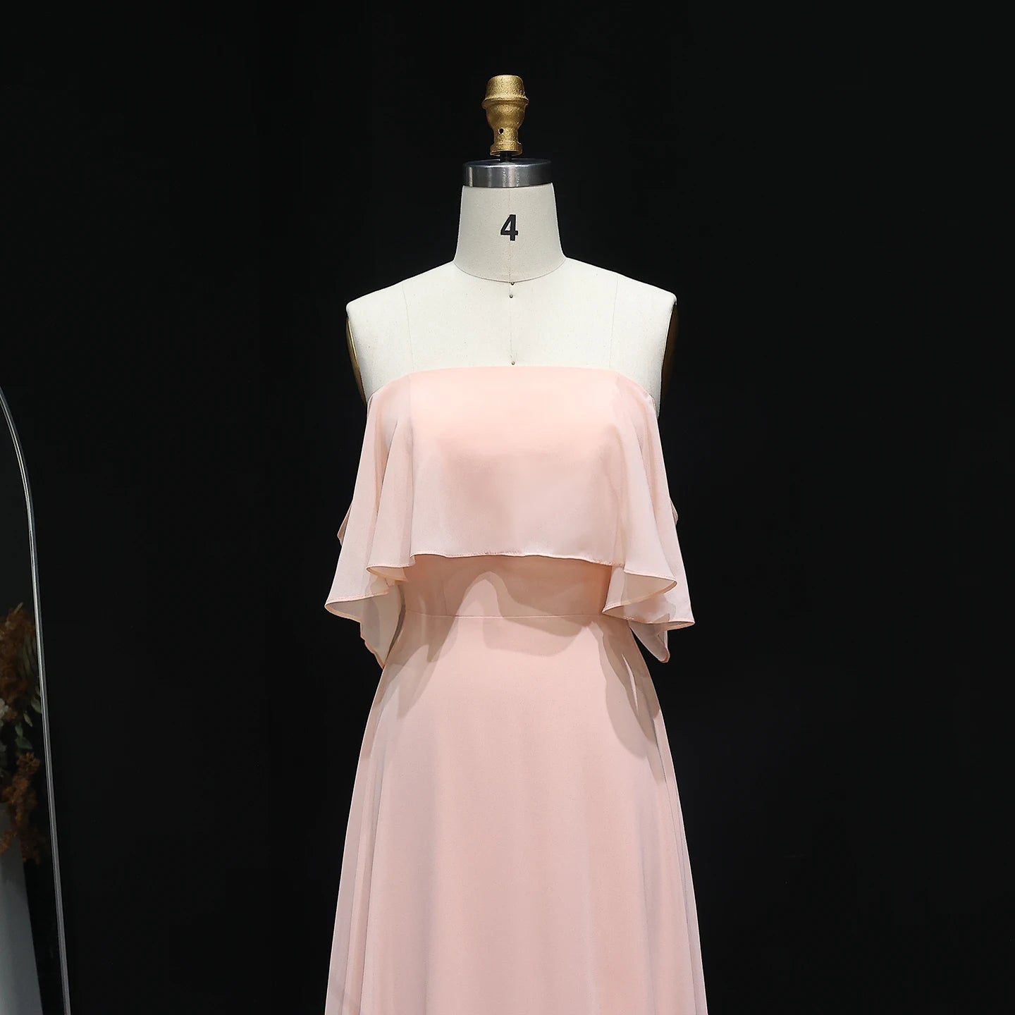 Perrie Pink Strapless Chiffon Ruffles Bridesmaid Dress