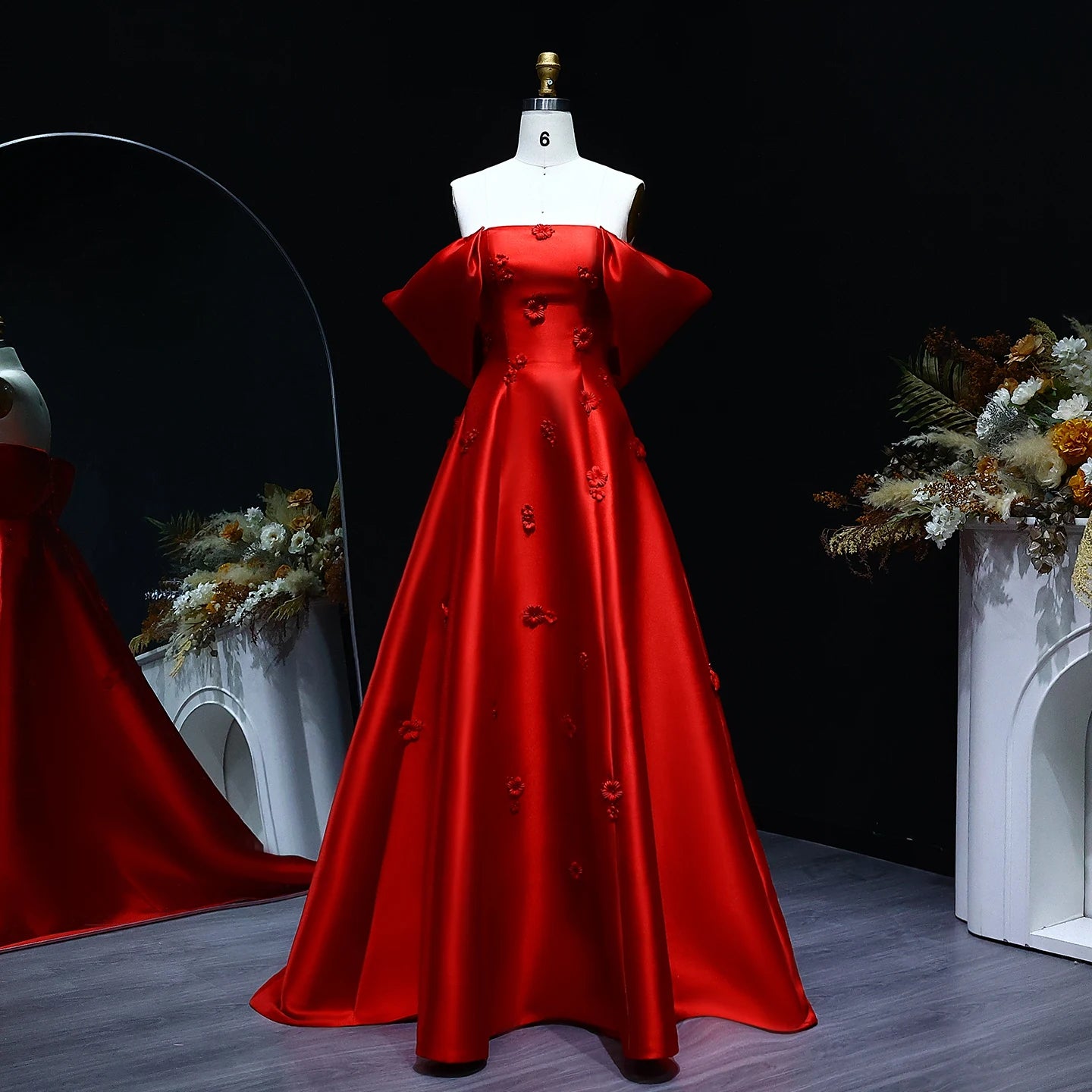 Aria Arabic Red Off Shoulder A-Line Evening Dress Red / Custom size Aria Arabic Red Off Shoulder A-Line Evening Dress Red / Custom size