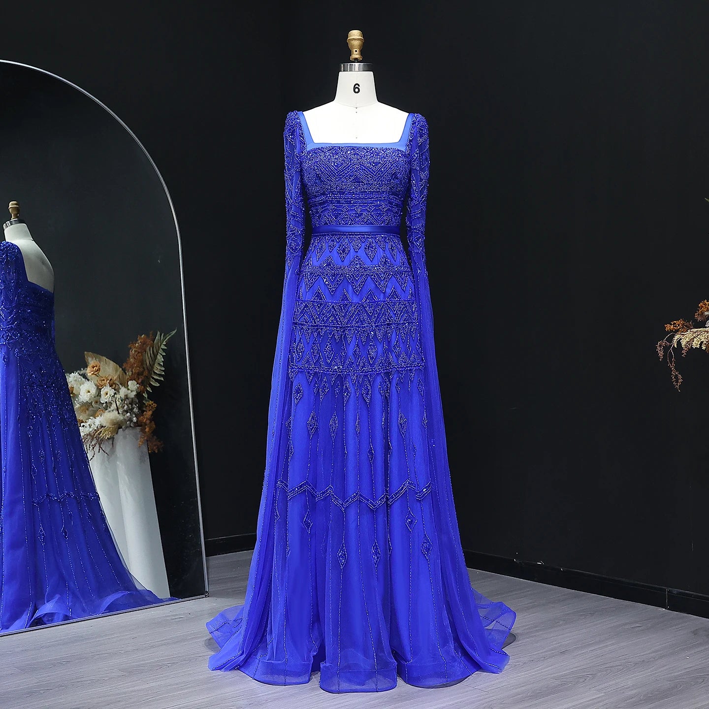 Cristalyn Arabic Burgundy Evening Dress with Cape Sleeve