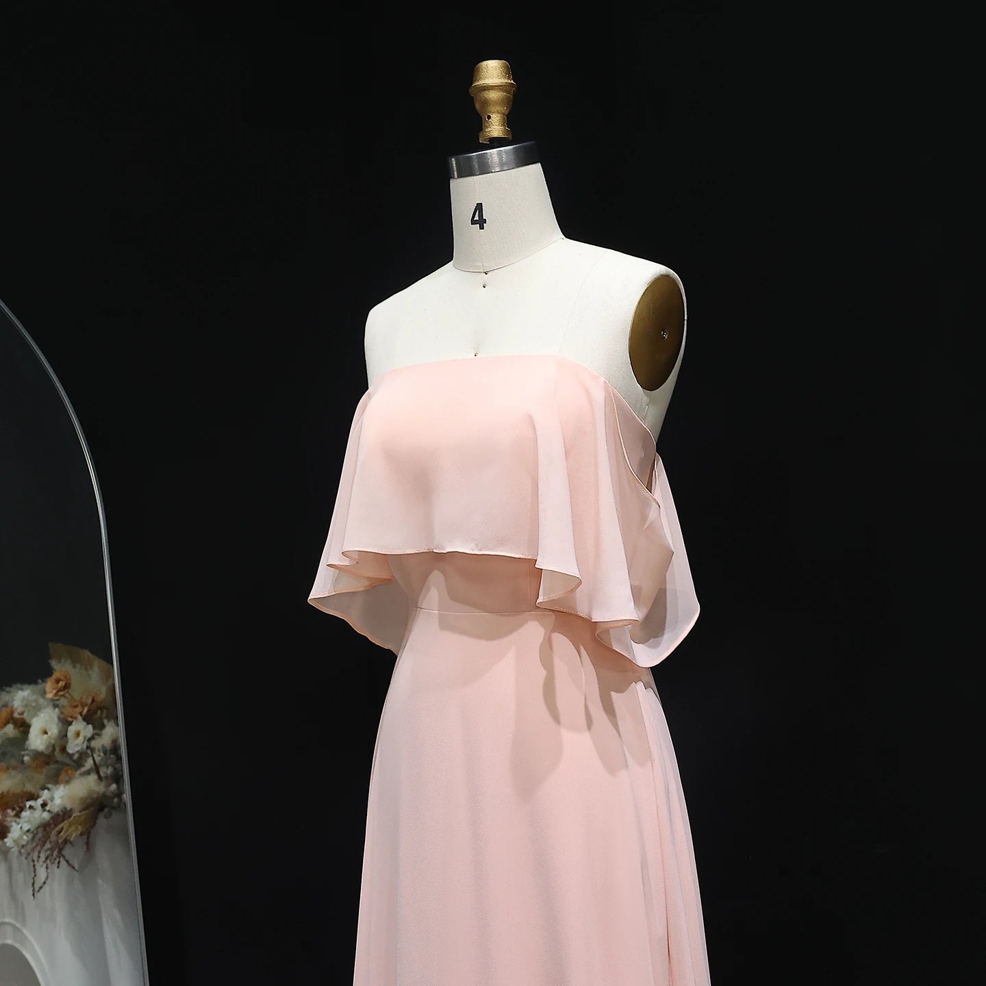 Perrie Pink Strapless Chiffon Ruffles Bridesmaid Dress