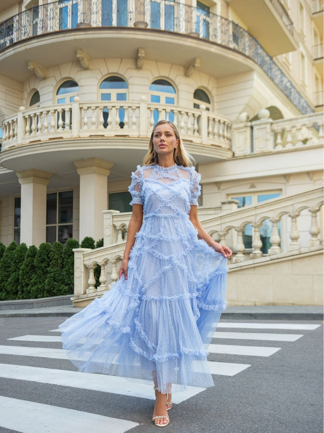 Ashley Ruffle Lace Fairy Mesh French Fashion Dress