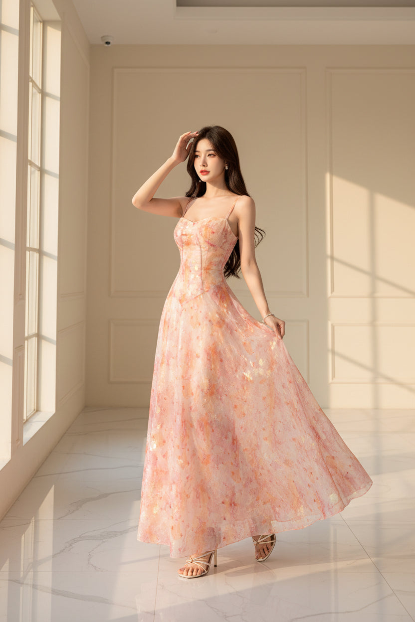 Jenny Jacquard Chiffon Strapless Maxi Dress Beach Vacation Atmosphere Dress
